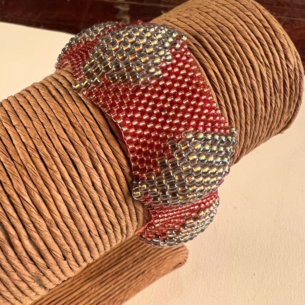 Hand beaded cuff bracelet.